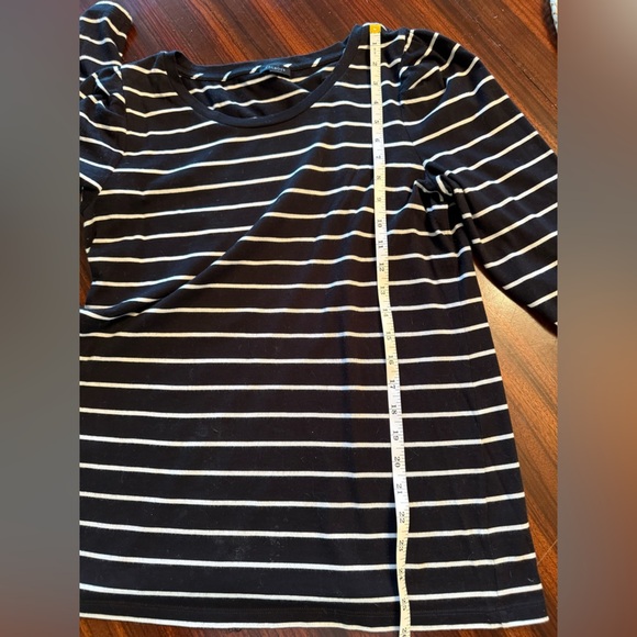 Talbots 100% Pima Cotton Black White Striped Long Puff Sleeve Crew Neck Top M - Picture 10 of 10